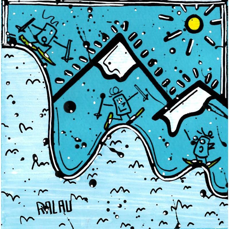 Peinture Sport d'hiver par Ralau | Tableau Pop-art Paysages Nature Scènes de vie Acrylique Posca