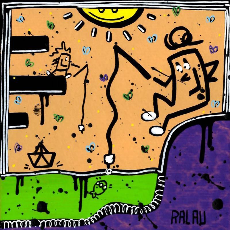 Painting Un jour de pêche by Ralau | Painting Pop-art Marine Nature Life style Acrylic Posca