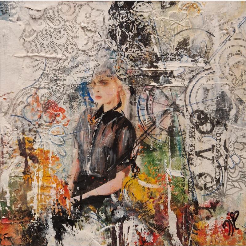 Painting Lover girl by Bergeron Marie-Josée | Painting Surrealism Oil Acrylic Gluing