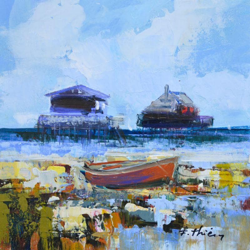 Pintura La barque échouée por Frédéric Thiery | Pintura Figurativo Paisajes Acrílico