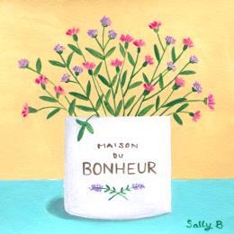 Peinture Maison Du Bonheur Fleurs par Sally B | Tableau Art naïf Acrylique Natures mortes