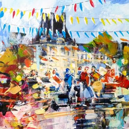 Peinture Rendez vous à Paris aux jardins du Louvre par Frédéric Thiery | Tableau Figuratif Acrylique Paysages