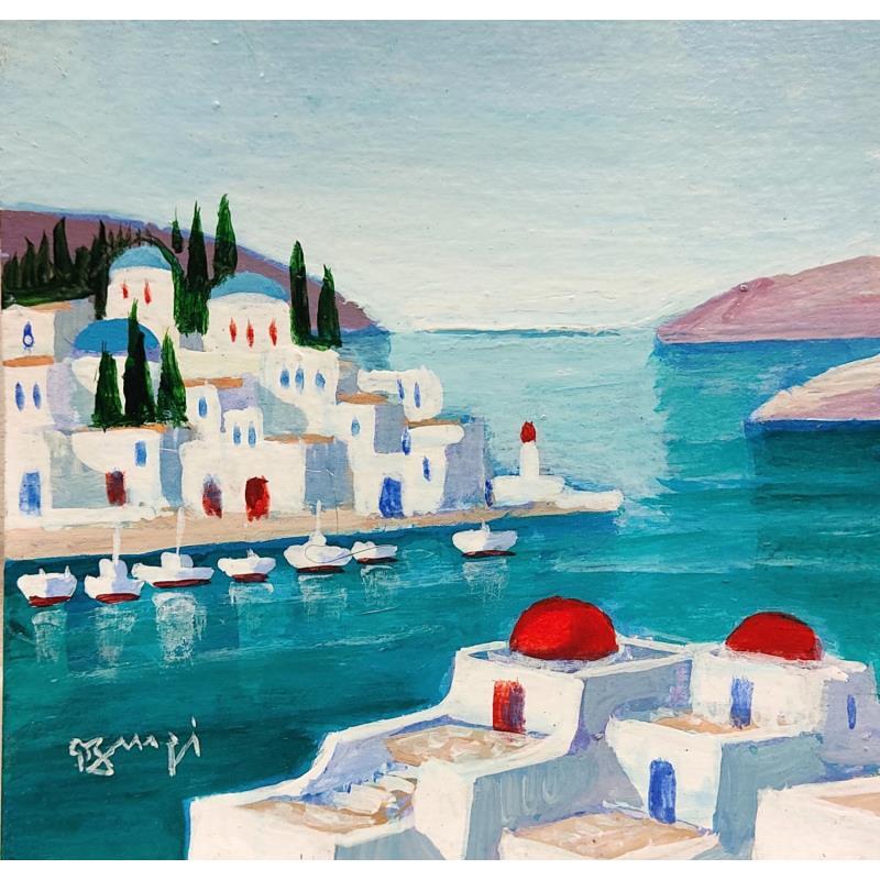 Peinture Les iles Grecques AP59 par Burgi Roger | Tableau Figuratif Marine Acrylique Papier