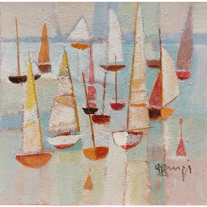 Painting Regate dans la baie 2 AN96 by Burgi Roger | Painting Figurative Marine Acrylic