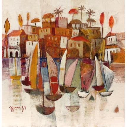 Painting Village or et bateaux AM27 by Burgi Roger | Painting Figurative Acrylic Marine, Pop icons