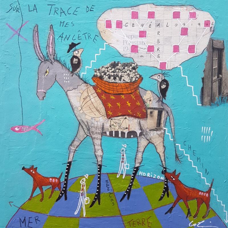 Pintura Sur la trace de mes ancêtres  por Colin Sylvie | Pintura Arte bruto Animales Acrílico Collage Pastel