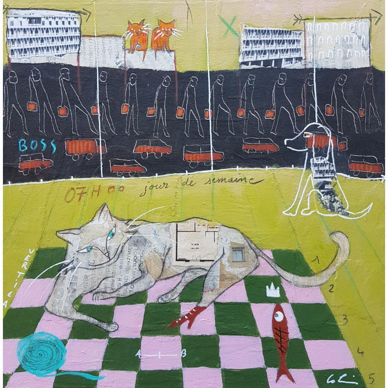 Painting Jour de semaine  by Colin Sylvie | Painting Raw art Animals Acrylic Gluing Pastel