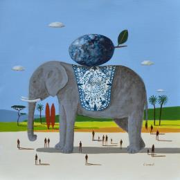 Painting Eléphant à la prune by Lionnet Pascal | Painting Surrealism Acrylic Animals, Landscapes, Still-life