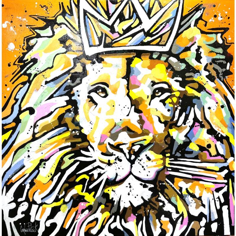 Painting Pop lion king, orange by Cornée Patrick | Painting Pop-art Animals Graffiti Oil