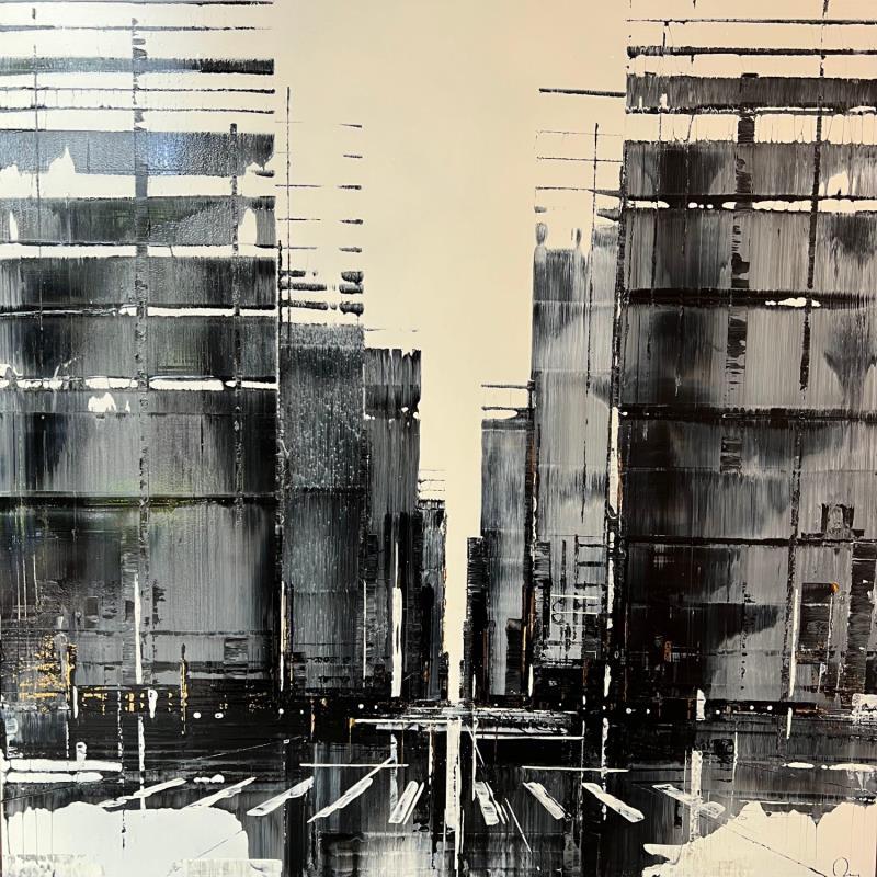 Painting Light of Day by Rey Julien | Painting Figurative Urban Architecture Minimalist Gold leaf