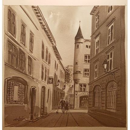 Painting Lyon en Sépia by De León Lévi Marcelo | Painting Figurative Watercolor Urban