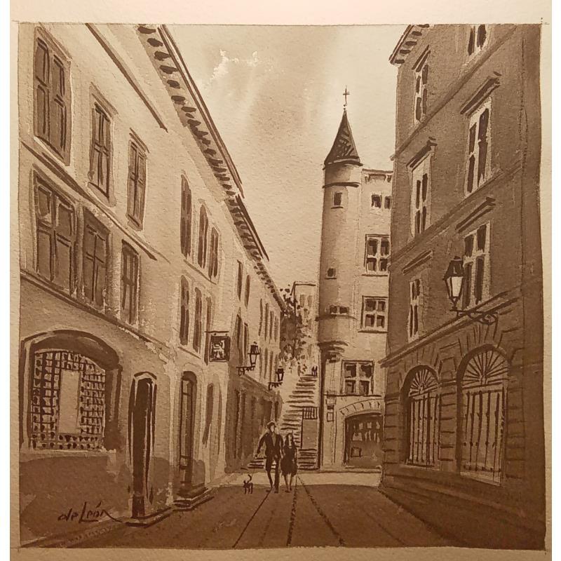 Painting Lyon en Sépia by De León Lévi Marcelo | Painting Figurative Urban Watercolor