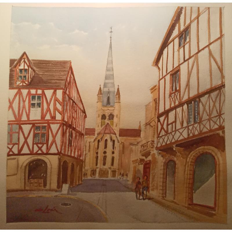 Painting Eglise Saint Nazaire  by De León Lévi Marcelo | Painting Figurative Urban Watercolor