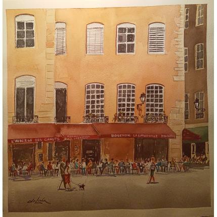 Painting Petit déjeuner à Lyon by De León Lévi Marcelo | Painting Figurative Watercolor Urban