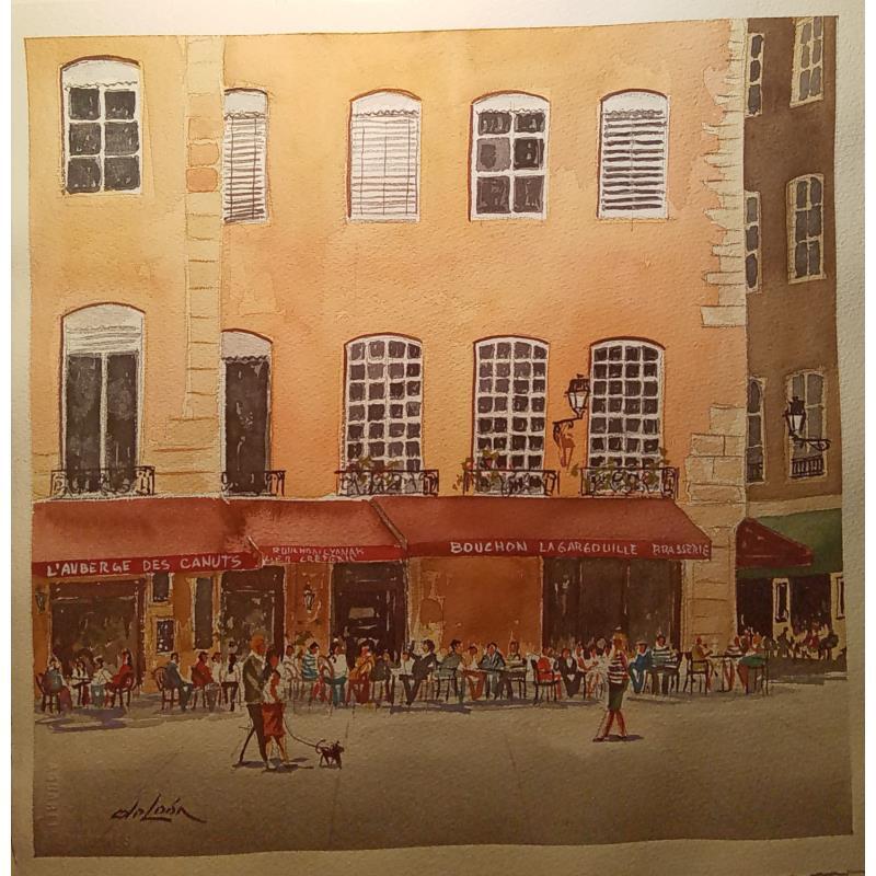 Painting Petit déjeuner à Lyon by De León Lévi Marcelo | Painting Figurative Urban Watercolor