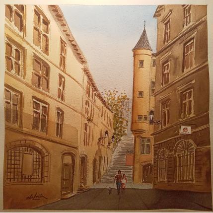 Peinture Les couleurs de Lyon par De León Lévi Marcelo | Tableau Figuratif Aquarelle Urbain