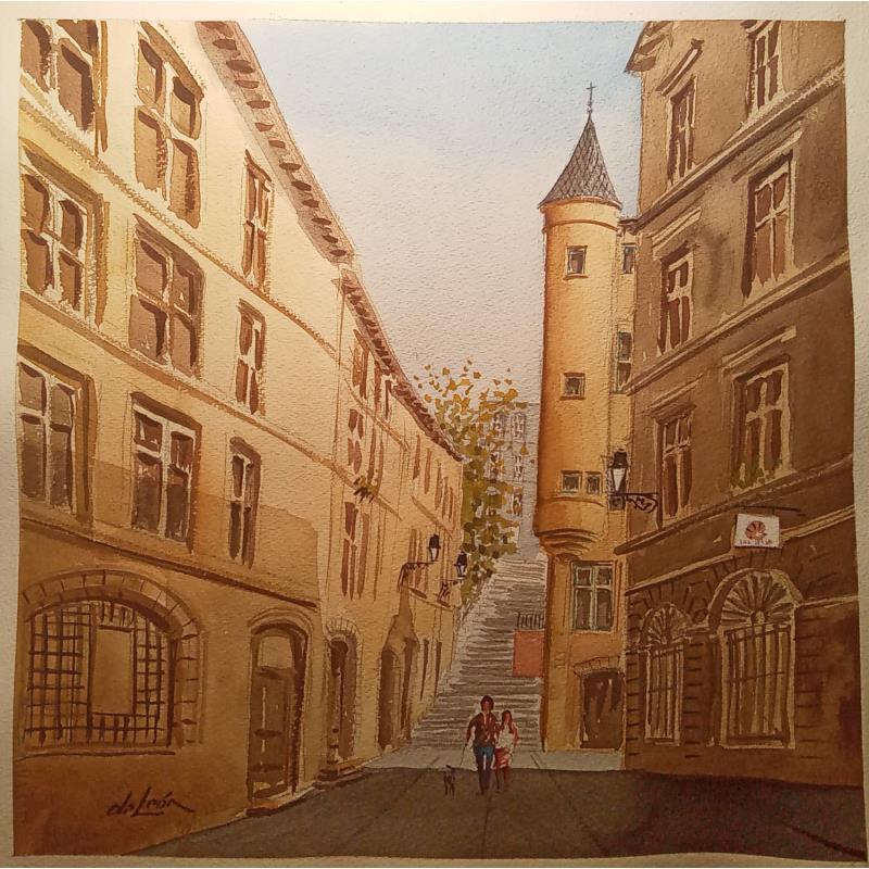 Pintura Les couleurs de Lyon por De León Lévi Marcelo | Pintura Figurativo Urbano Acuarela