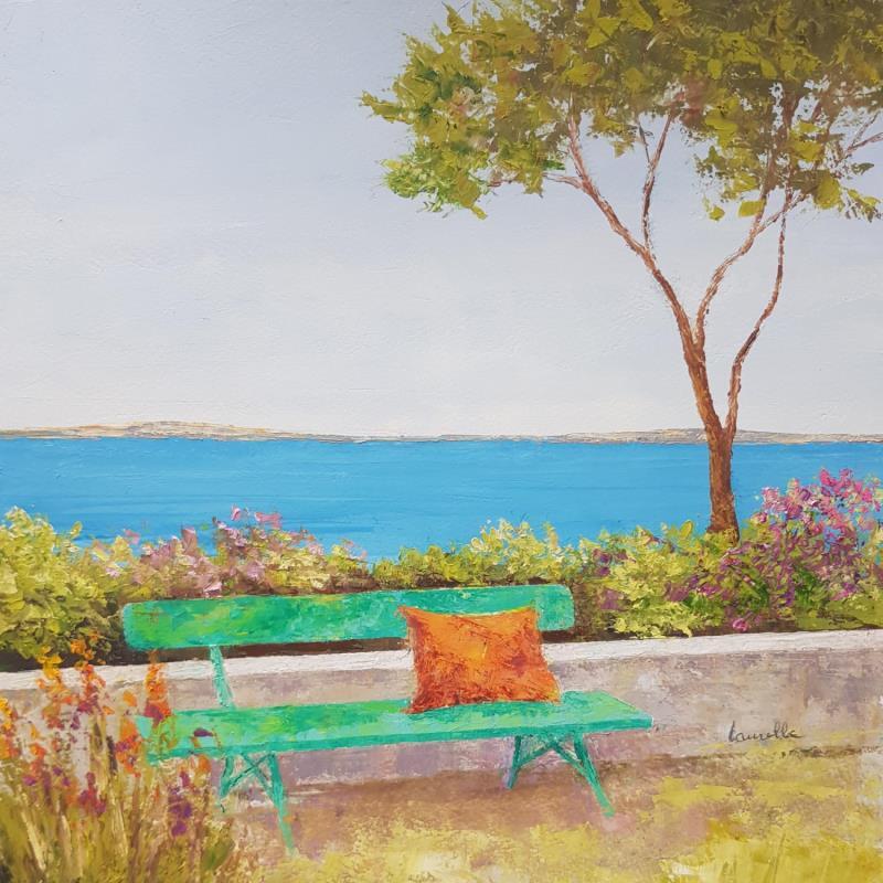 Gemälde Le banc du jardin von Bessé Laurelle | Gemälde Figurativ Landschaften Marine Alltagsszenen Öl