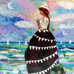 Painting Quand la mer nous rend légers .... by Picini Victoria | Painting Figurative Acrylic, Gluing Landscapes, Life style