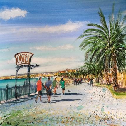 Painting Castel à Nice by Hoffmann Elisabeth | Painting Figurative Watercolor Architecture, Marine, Urban
