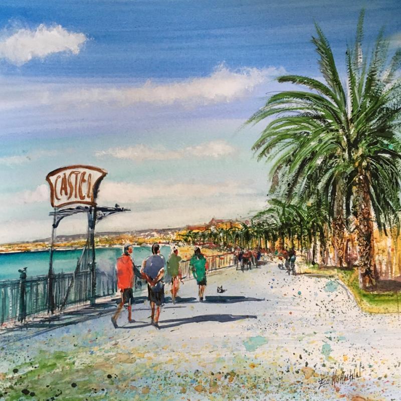 Peinture Castel à Nice par Hoffmann Elisabeth | Tableau Figuratif Urbain Marine Architecture Aquarelle