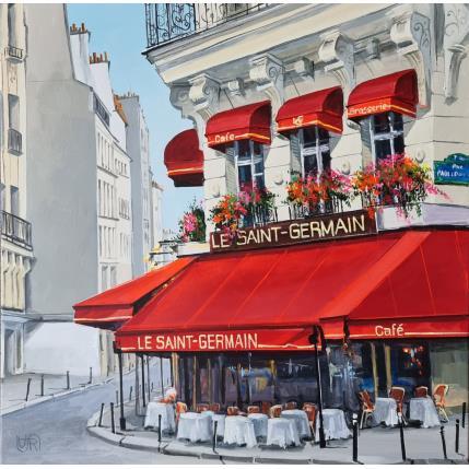 Peinture Cafe le Saint Germain. Paris par Rasa | Tableau Figuratif Acrylique Urbain