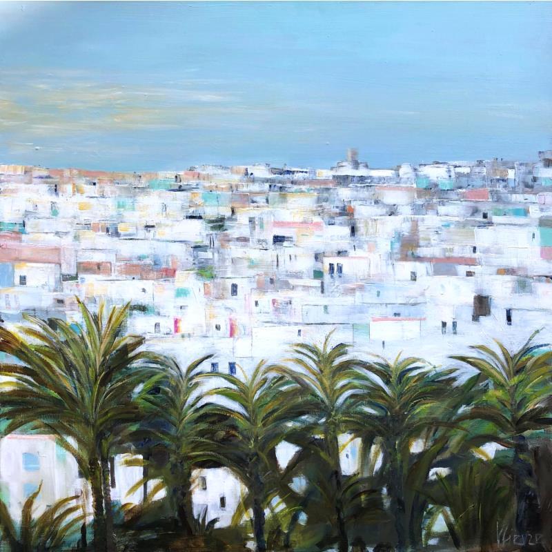 Painting Maisons blanches et palmiers by Fièvre Véronique | Painting Figurative Landscapes Urban Acrylic