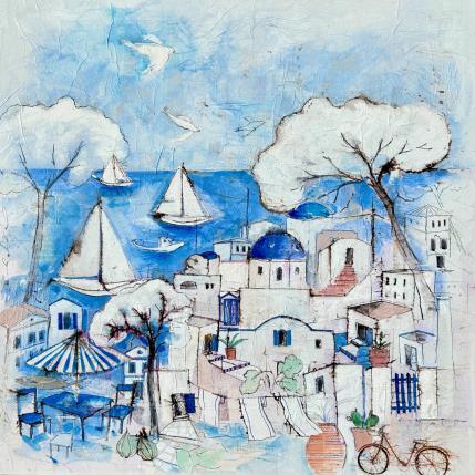 Gemälde Bleu manifeste von Colombo Cécile | Gemälde Figurativ Acryl, Aquarell, Collage, Pastell, Tinte Alltagsszenen, Landschaften, Marine