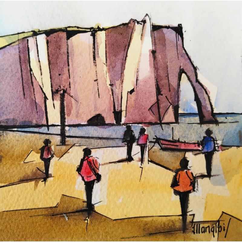 Painting Falaises à ETRETAT by Langlois Jean-Luc | Painting Figurative Marine Watercolor
