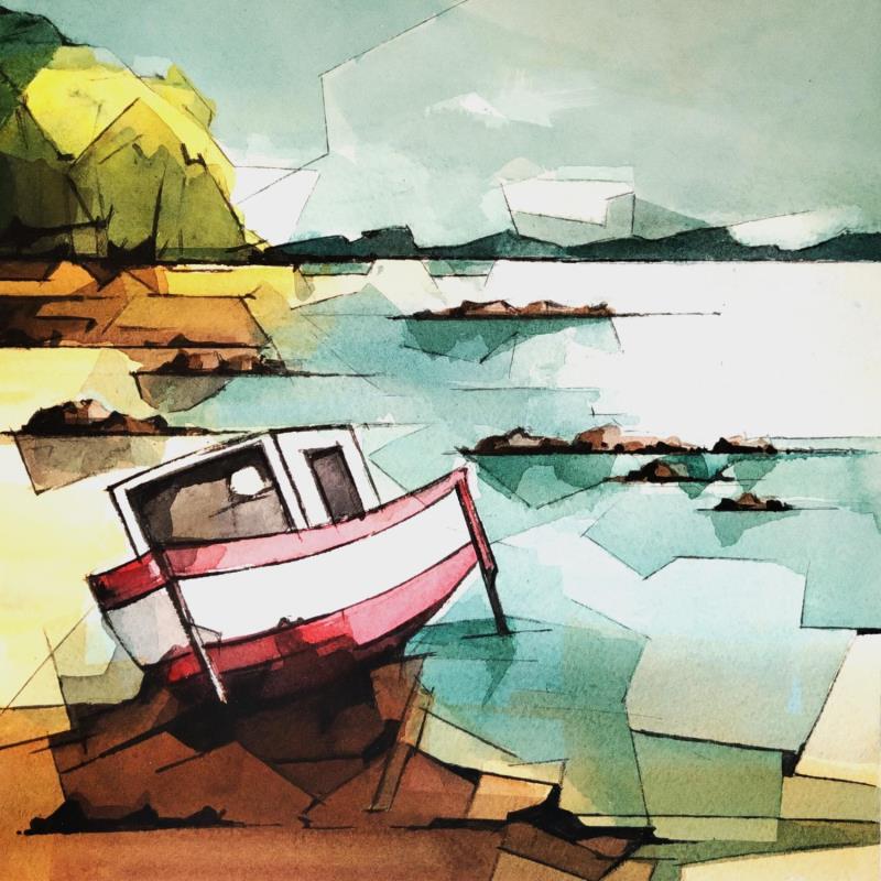 Gemälde Marée basse von Langlois Jean-Luc | Gemälde Figurativ Marine Aquarell