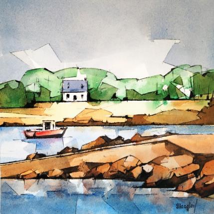 Gemälde Rochers von Langlois Jean-Luc | Gemälde Figurativ Aquarell Marine