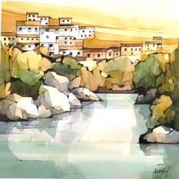 Peinture En Egypte par Langlois Jean-Luc | Tableau Figuratif Aquarelle Paysages