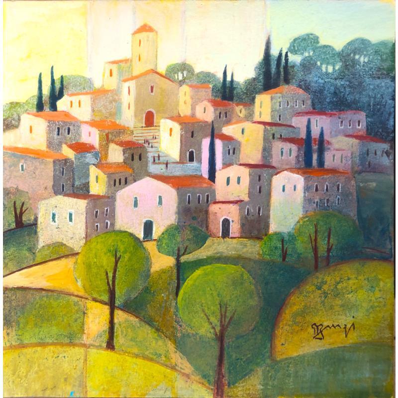 Peinture AP84 VILLAGE SICILIEN par Burgi Roger | Tableau Figuratif Urbain Nature Architecture Acrylique