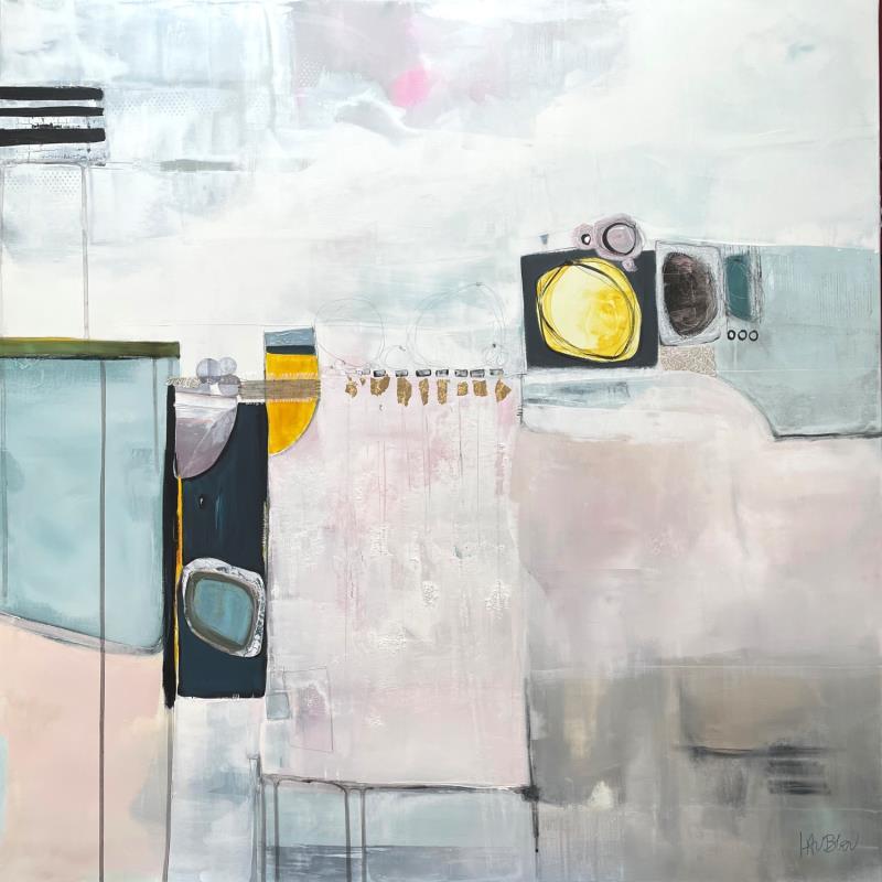 Peinture Les douces larmes du lac par Lau Blou | Tableau Abstrait Carton Acrylique Collage