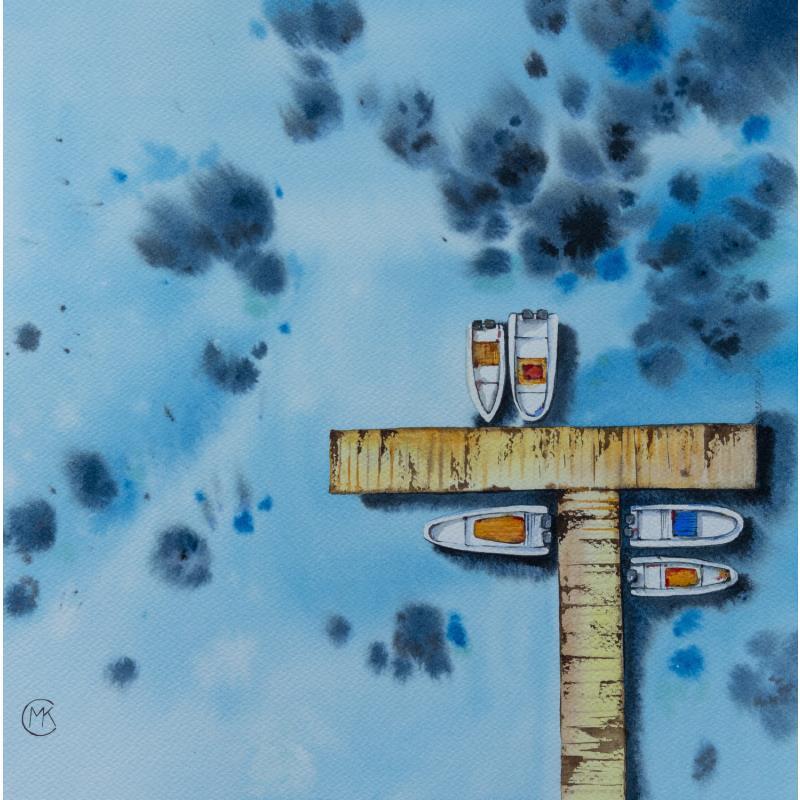 Gemälde Un effet turquoise von Kuprina Carle Maria | Gemälde Figurativ Marine Minimalistisch Aquarell