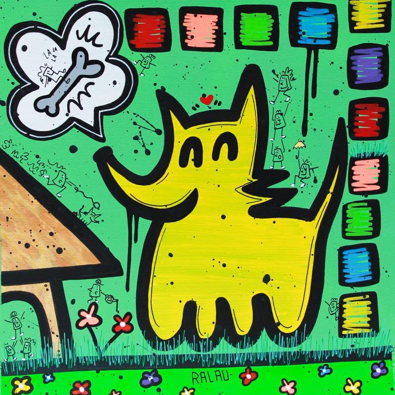 Peinture I want my bone par Ralau | Tableau Pop-art Animaux Acrylique Posca