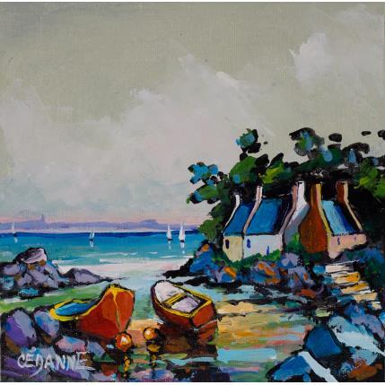 Peinture Barques rouges et rochers par Cédanne | Tableau Figuratif Acrylique, Huile Marine, Paysages