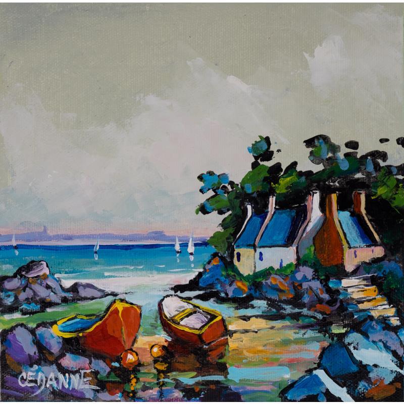 Peinture Barques rouges et rochers par Cédanne | Tableau Figuratif Paysages Marine Huile Acrylique