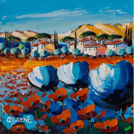 Peinture Coquelicots et oliviers dans les Alpilles par Cédanne | Tableau Figuratif Acrylique, Huile Paysages
