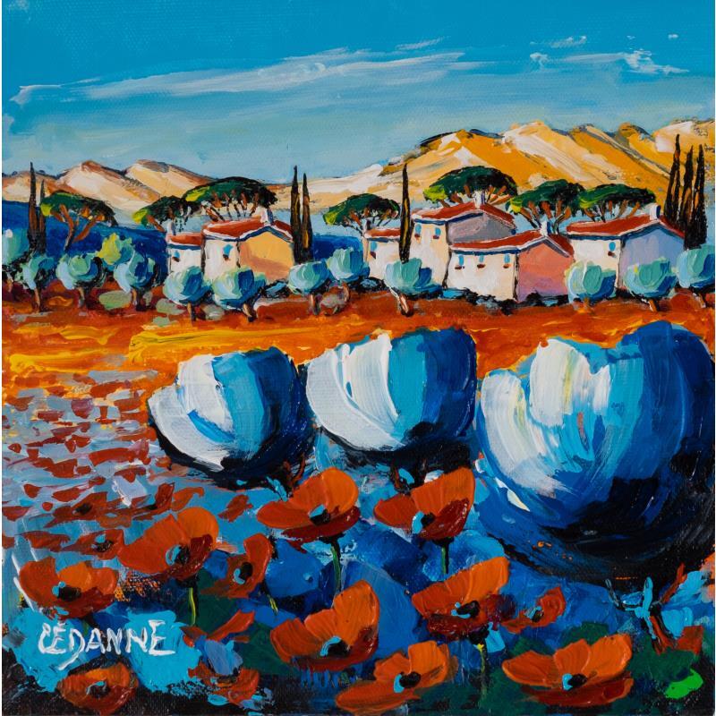Painting Coquelicots et oliviers dans les Alpilles by Cédanne | Painting Figurative Landscapes Oil Acrylic