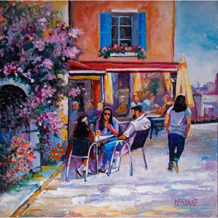Painting Détente en terrasse by Cédanne | Painting Figurative Acrylic, Oil Landscapes, Life style, Urban