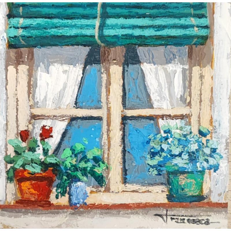 Painting FLORES EN LA VENTANA by Escobar Francesca | Painting Figurative Urban Wood Acrylic