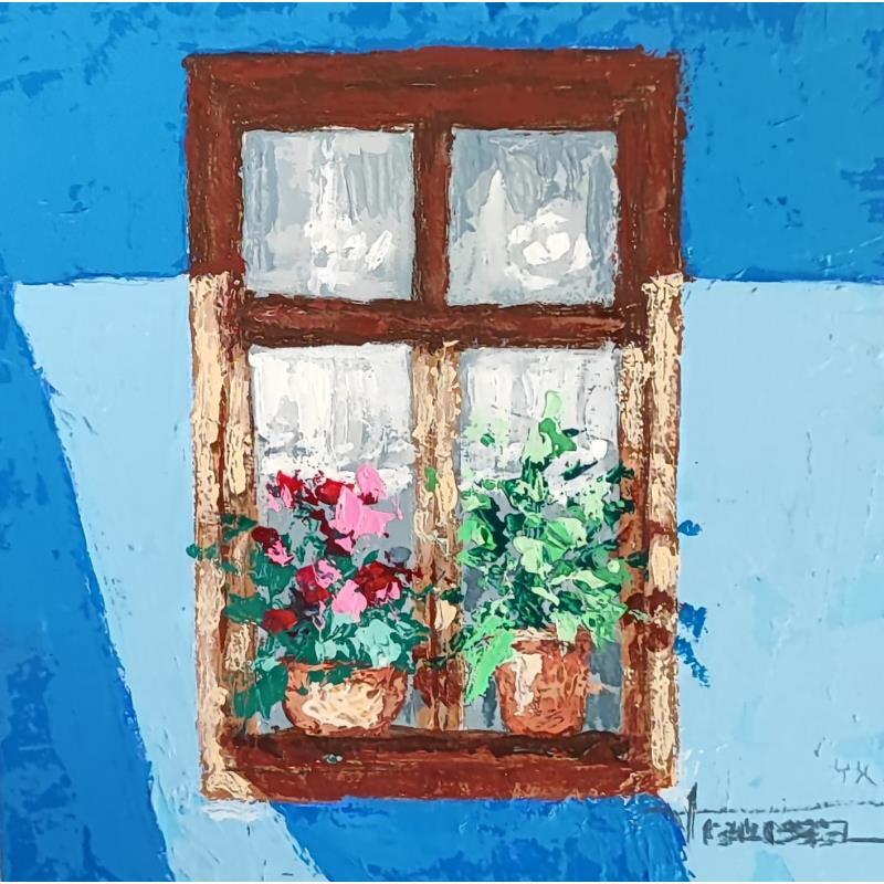 Peinture LUZ Y FLORES par Escobar Francesca | Tableau Figuratif Urbain Bois Acrylique
