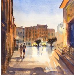 Peinture Place Vincent Raspail, Toulon par Jones Henry | Tableau Figuratif Aquarelle