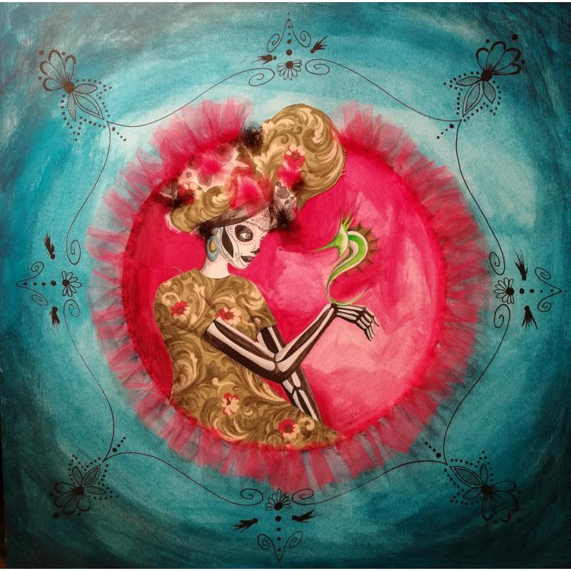 Painting Il Rusalkino verde è la Santa Muerte by Nai | Painting Surrealism Nature Life style Animals Acrylic Gluing