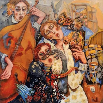 Peinture Lunch with music par Garilli Nicole | Tableau Figuratif Encre Scènes de vie