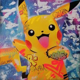 Peinture Hello Pikachu par Lemoine Mael | Tableau Pop-art Acrylique, Graffiti Icones Pop