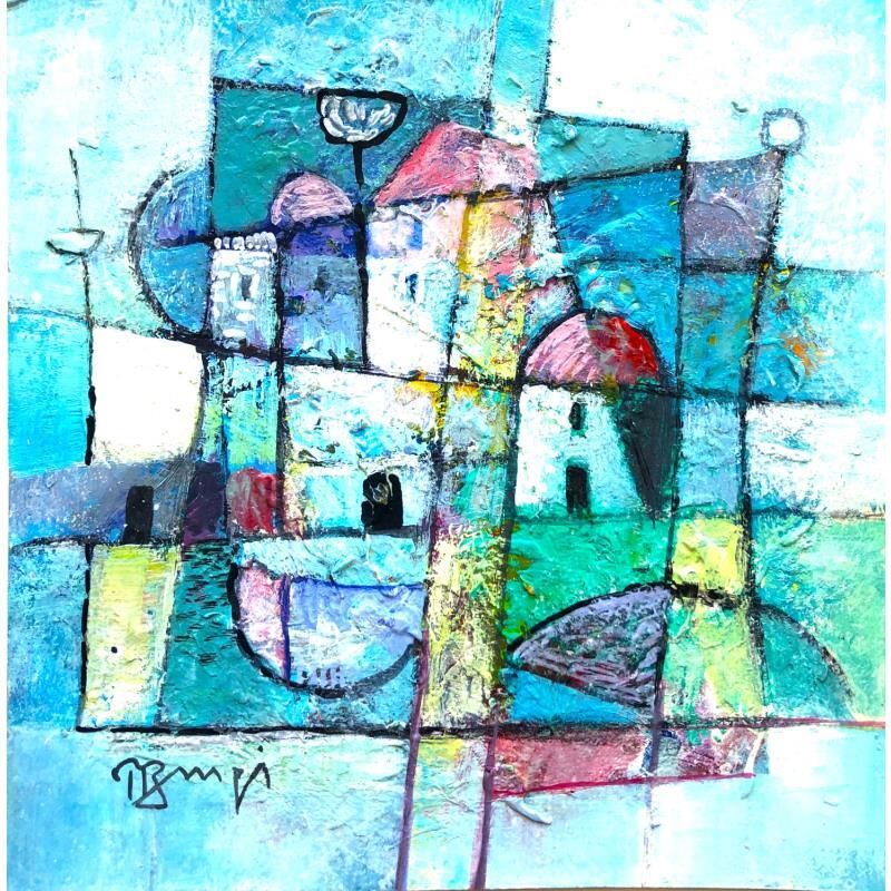 Painting AM76  PAYSAGE BLEU by Burgi Roger | Painting Figurative Landscapes Marine Acrylic