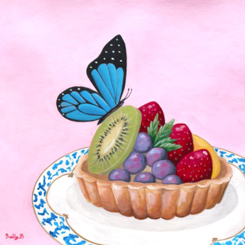Painting Tarlette aux fruit avec papillon by Sally B | Painting Naive art Still-life Acrylic