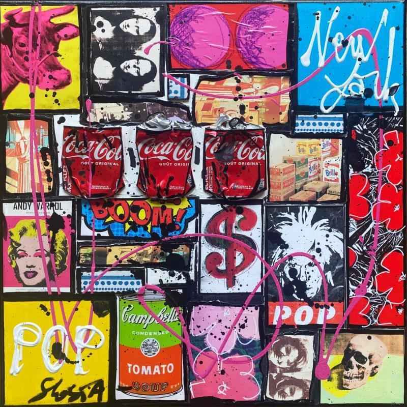 Painting POP NY by Costa Sophie | Painting Pop-art Pop icons Acrylic Gluing Upcycling